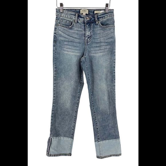 LOGO by Lori Goldstein Pieced Straight Leg Jeans Medium Wash - Petite - Picture 2 of 2